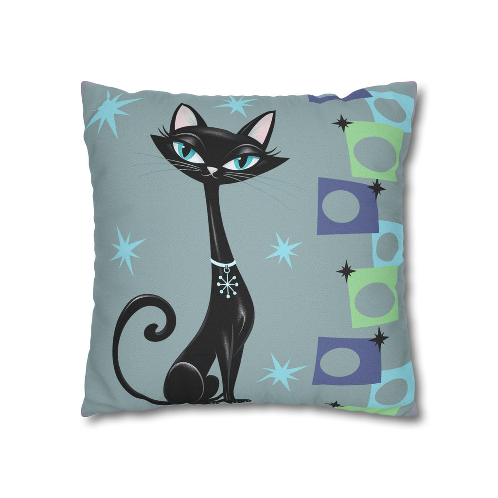 Retro Atomic Black Cat Pillowcase | Square Polyester Throw Pillowcase MCM
