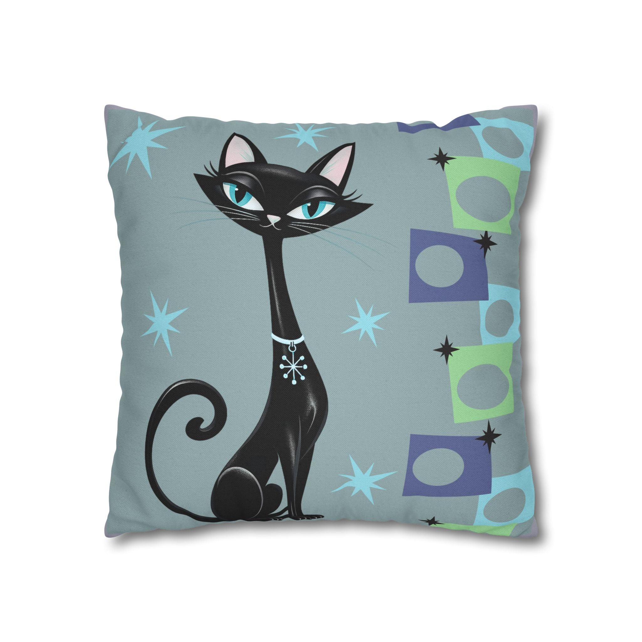 Retro Atomic Black Cat Pillowcase | Square Polyester Throw Pillowcase MCM
