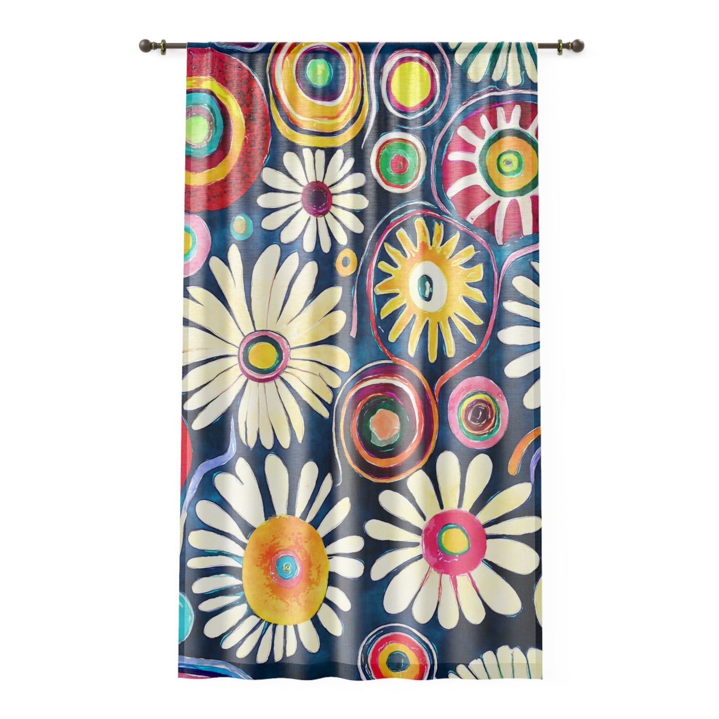 Funky colorful watercolor daisy sheer Window Curtain