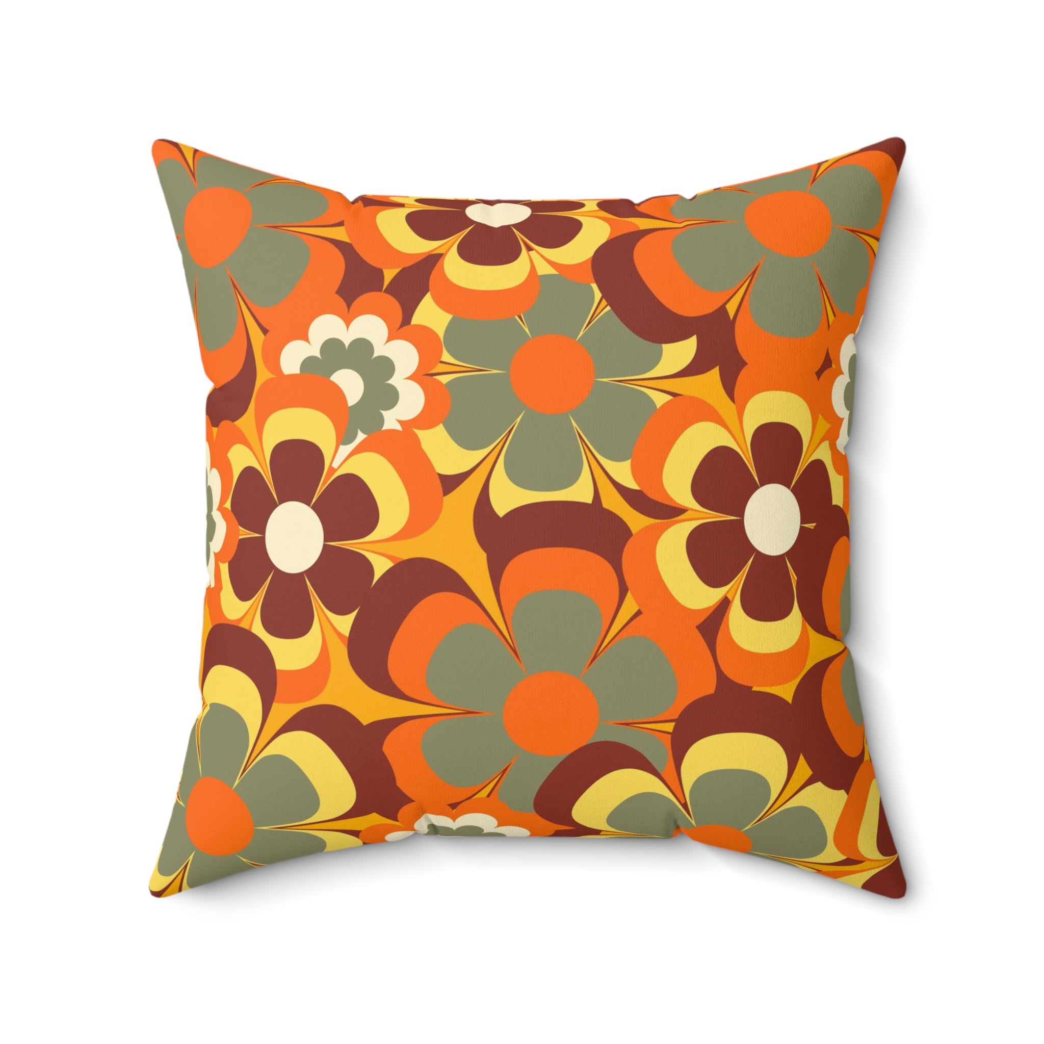 Groovy flowers retro Spun Polyester Square Pillow, hippie floral, 60s 70s inspired, scatter throw cushion