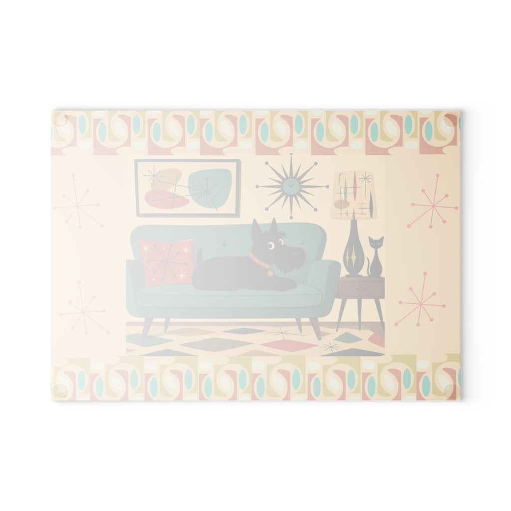Mid Century Living Room Scotty Dog Glass Cutting Board | Retro Atomic Art