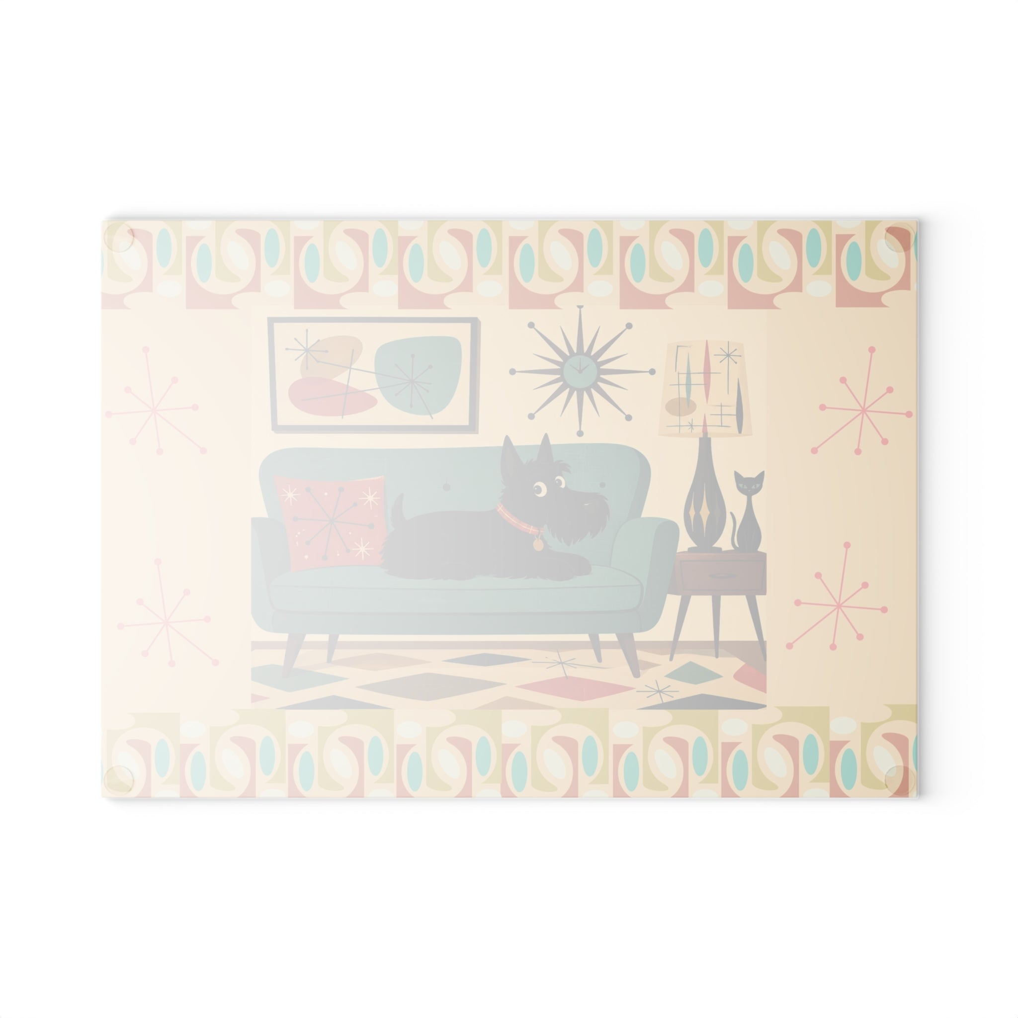 Mid Century Living Room Scotty Dog Glass Cutting Board | Retro Atomic Art