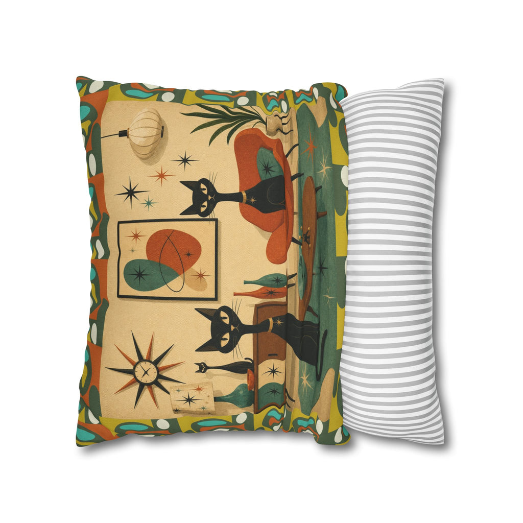 Mid Century Atomic Cats Pillowcase | Retro Atomic Living Room Throw Pillow - COVER ONLY