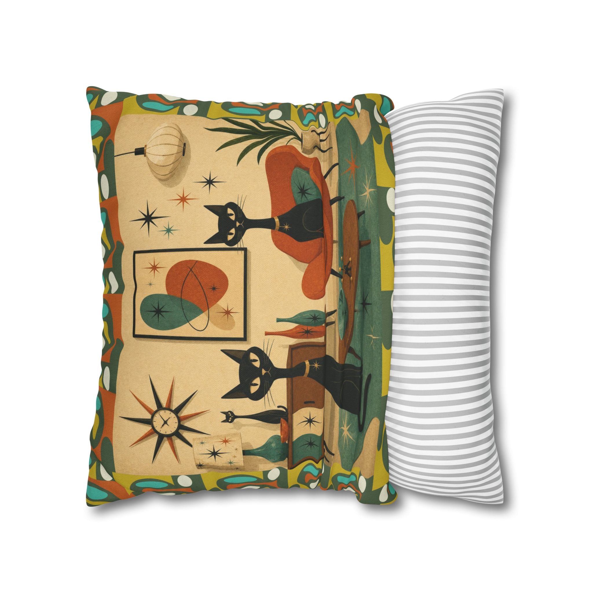 Mid Century Atomic Cats Pillowcase | Retro Atomic Living Room Throw Pillow - COVER ONLY