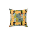 Mid-Century Black Cat Decorative Pillow — Retro Starburst Pattern