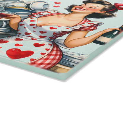 Vintage inspired Dirty dishes Glass Cutting Board, valentines gift, retro chopping board