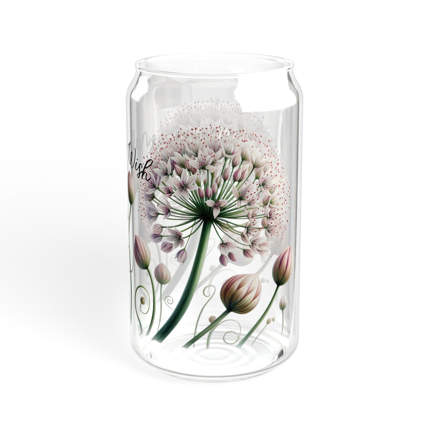 Dandelion make a wish floral Sipper Glass, 16oz, flower glass, cute drinking glass, iced coffee glass with lid and straw