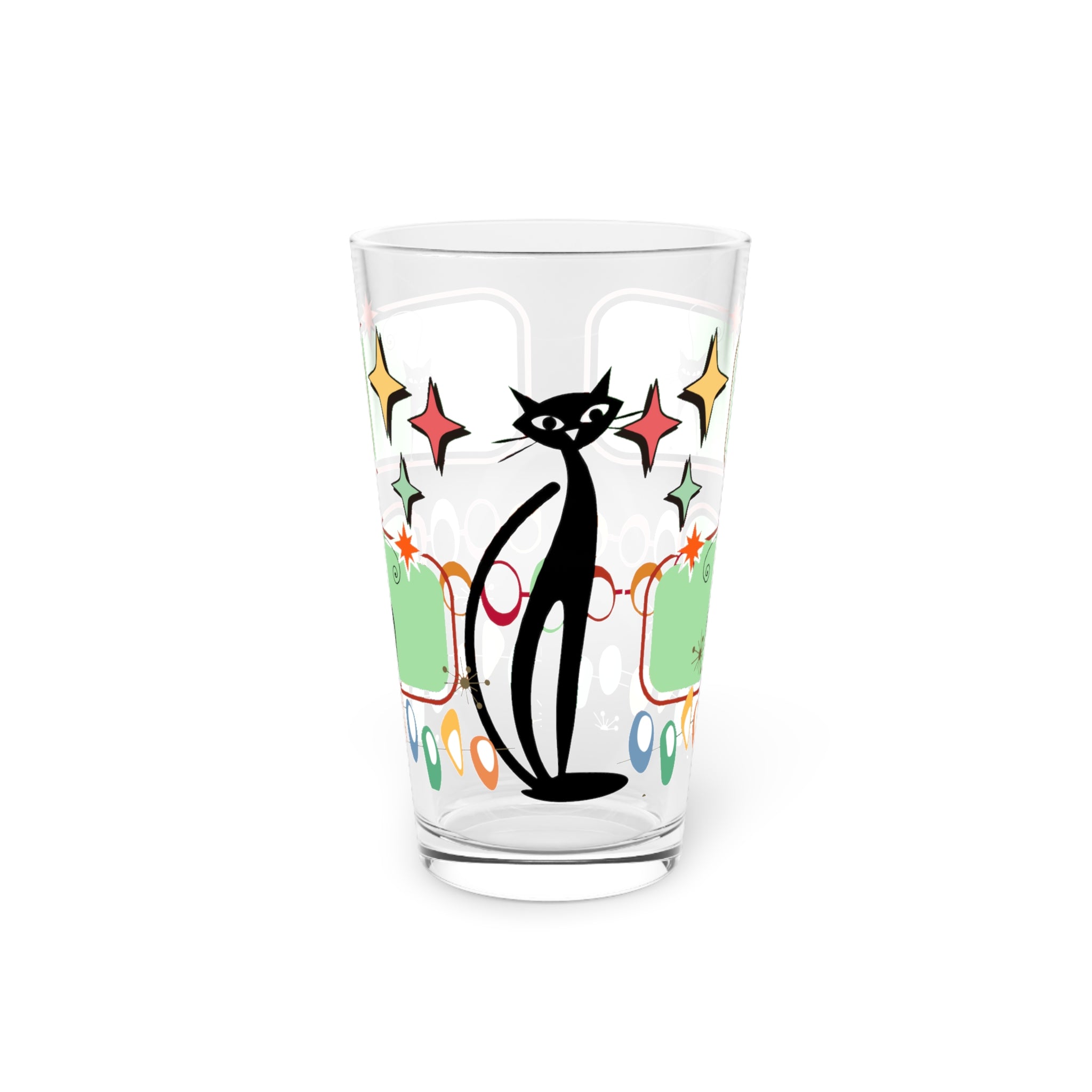 Retro Black Cat Pint Glass — 16 oz Holiday Mid-Century Modern Barware