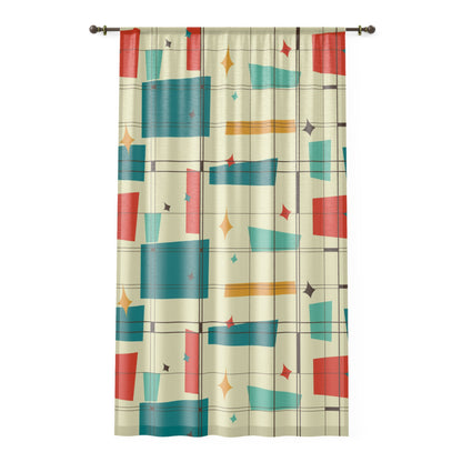 Mid century modern pattern sheer Window Curtain for living room or bedroom, mcm home decor