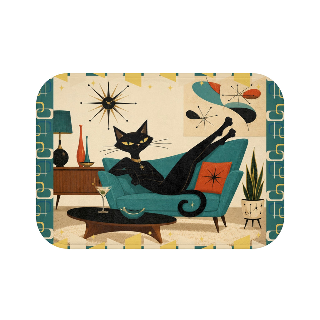 Mid Century Lounge Atomic Cat Bath Mat | Retro Atomic Living Room Design