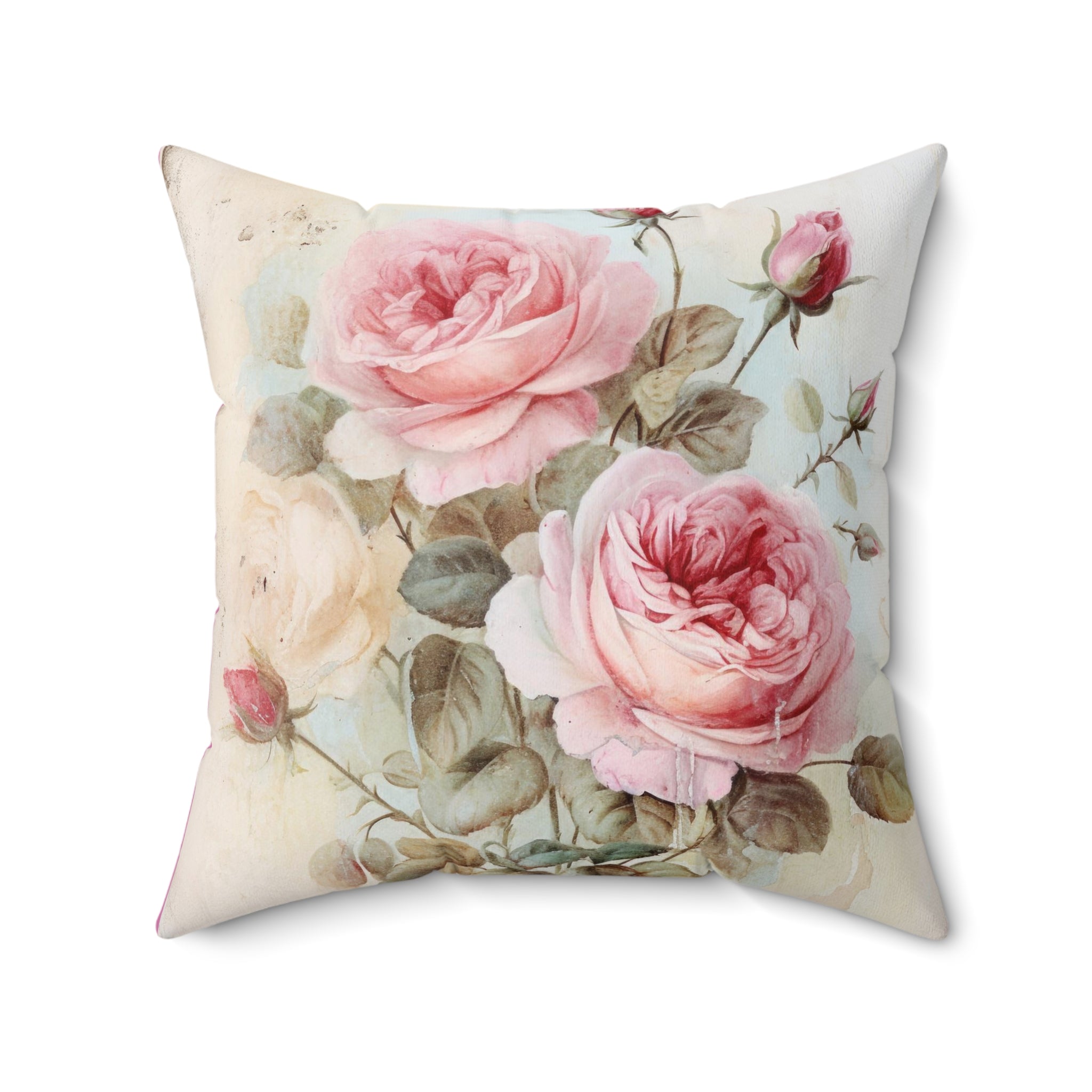 Vintage Elegance: Shabby Chic style Pink Rose Square Cushion