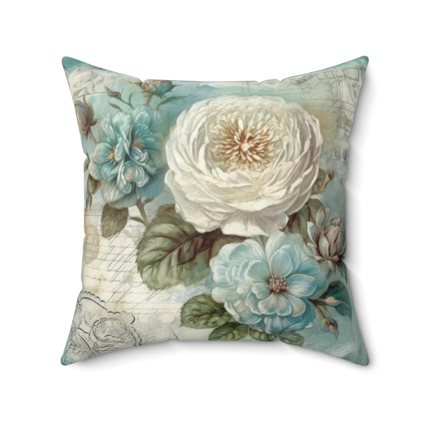 Blue floral with white flower shabby chic Square Pillow, French vintage inspired, chic home decor, scatter throw cushion