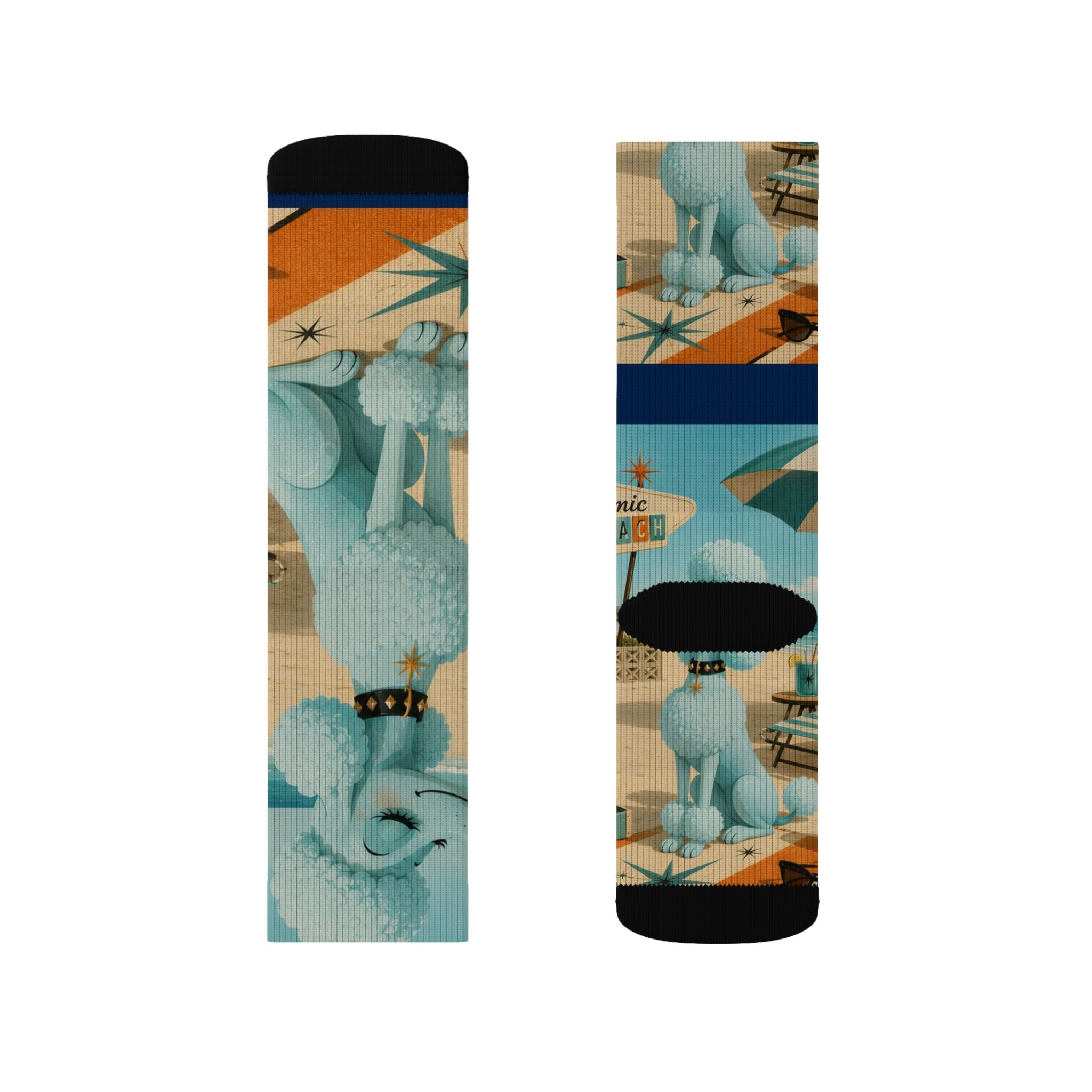 Blue Retro Poodle Pattern Socks | Novelty Mid Century Crew Socks