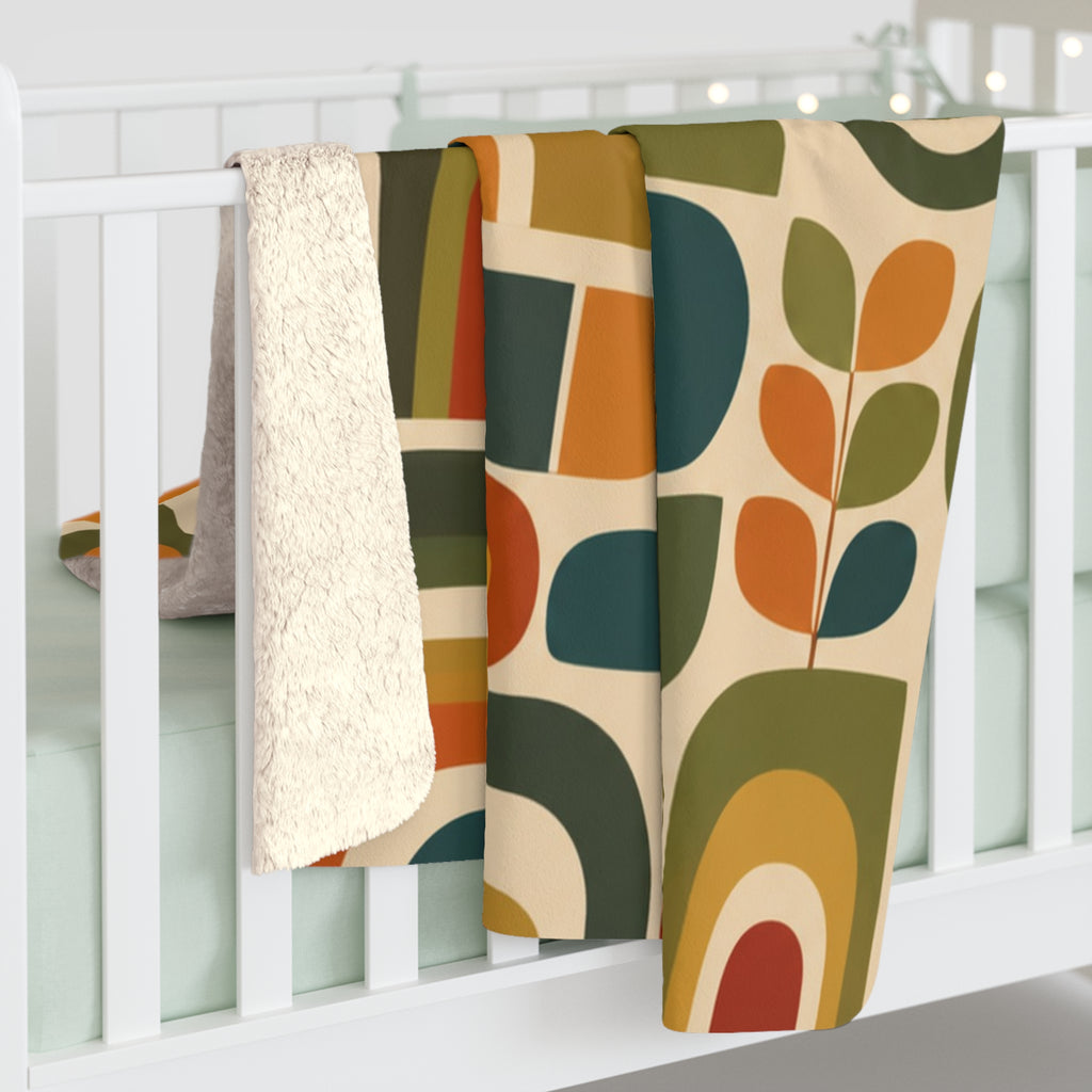 Retro Geometric Pattern Sherpa Blanket | Mid Century Rainbows