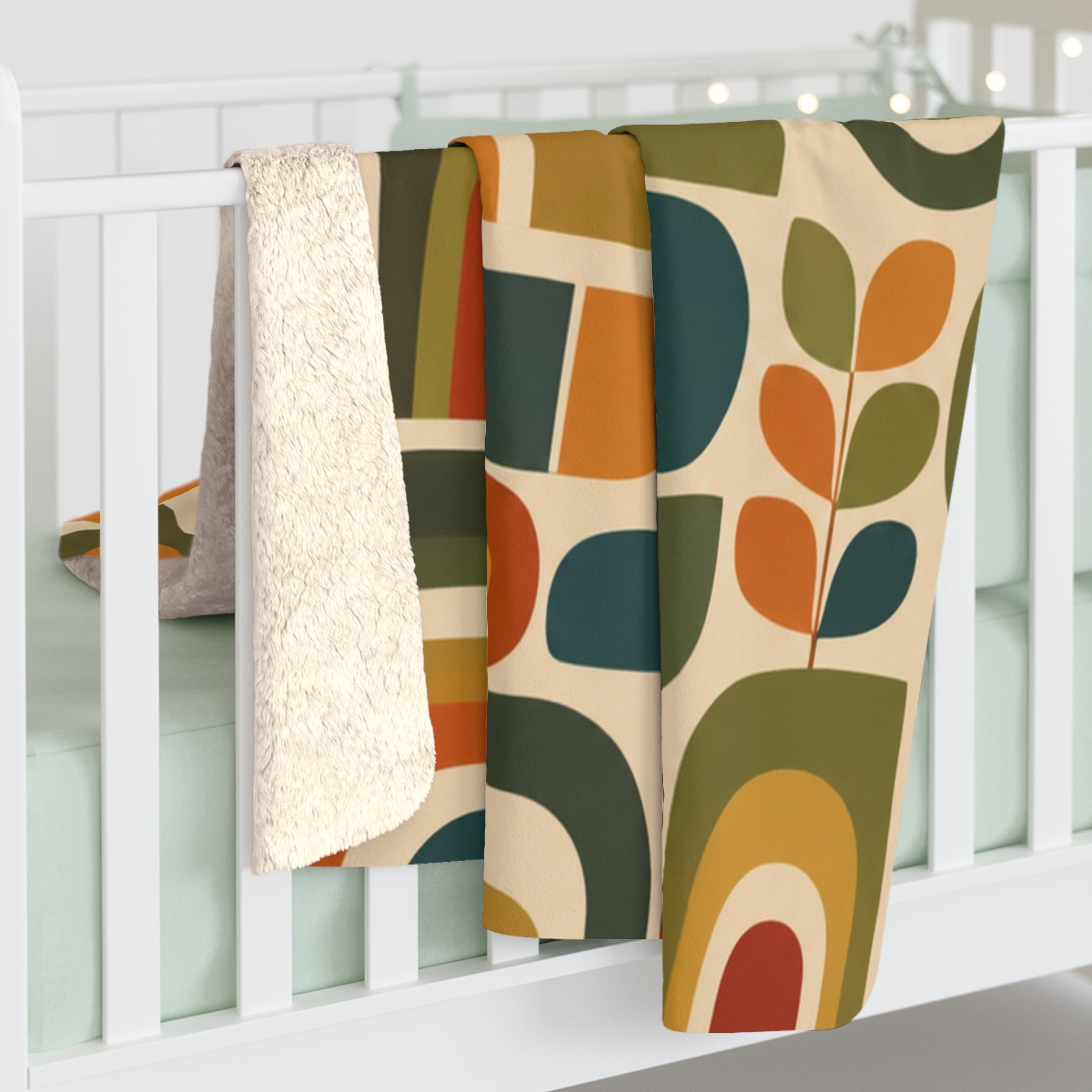 Retro Geometric Pattern Sherpa Blanket | Mid Century Rainbows