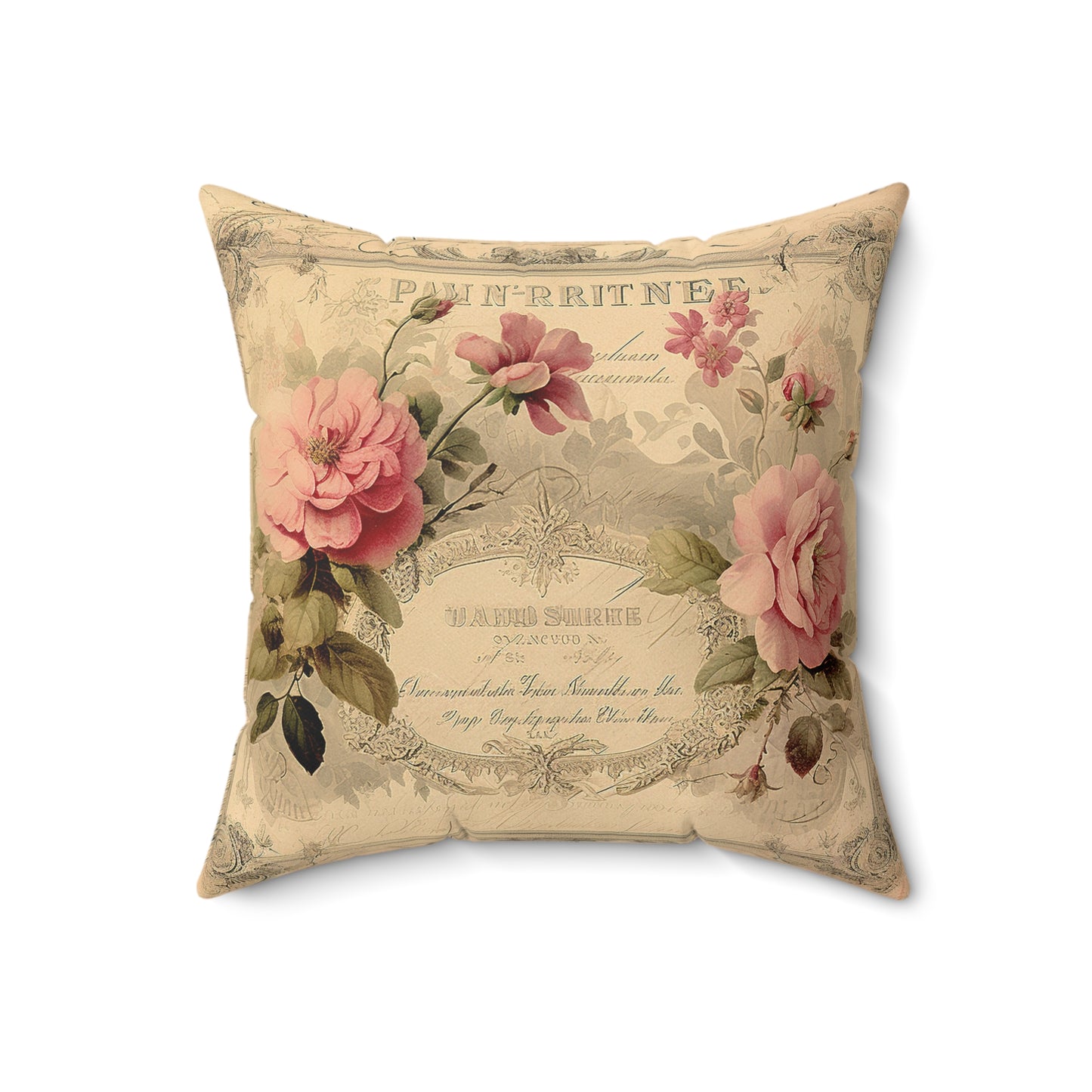 Old rose certificate shabby chic Square Pillow, French vintage inspired, Farmhouse, country cottage, villa decor