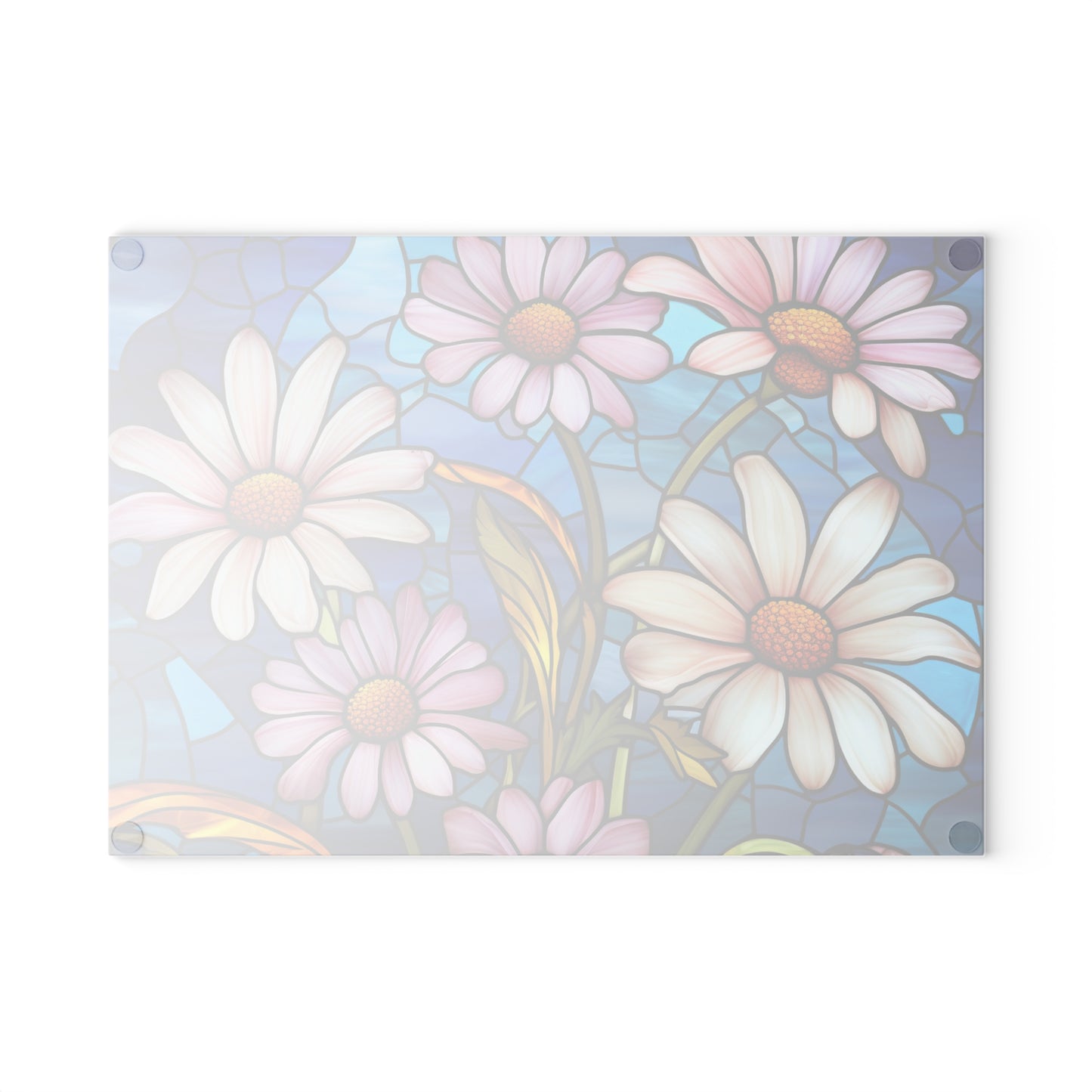 Dazzling Daisy Delight: Stained Glass-inspired Glass Cutting Board for Artful Kitchen Creations