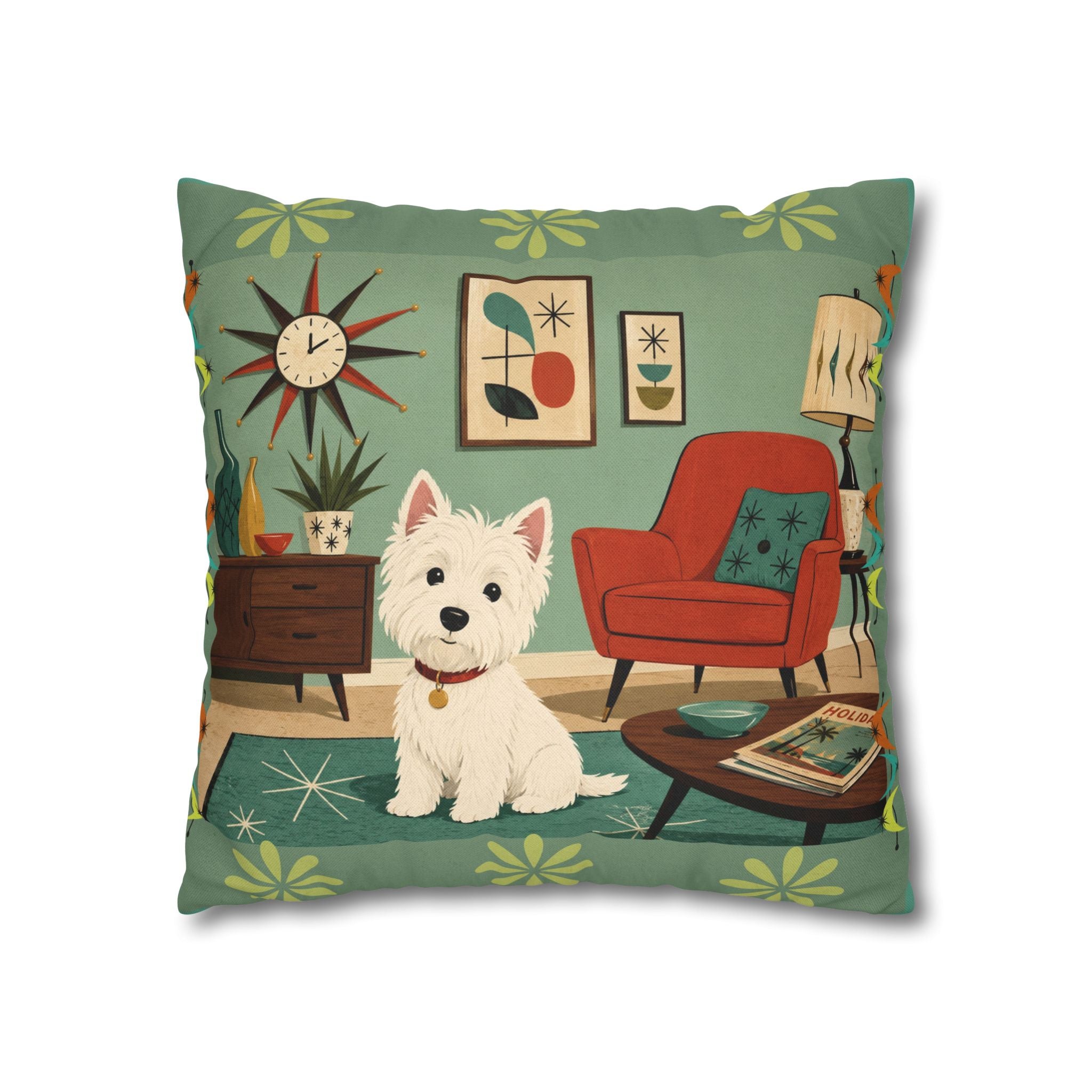 Retro Westie Dog Retro Living Room Pillowcase | Square Throw Pillowcase - COVER ONLY