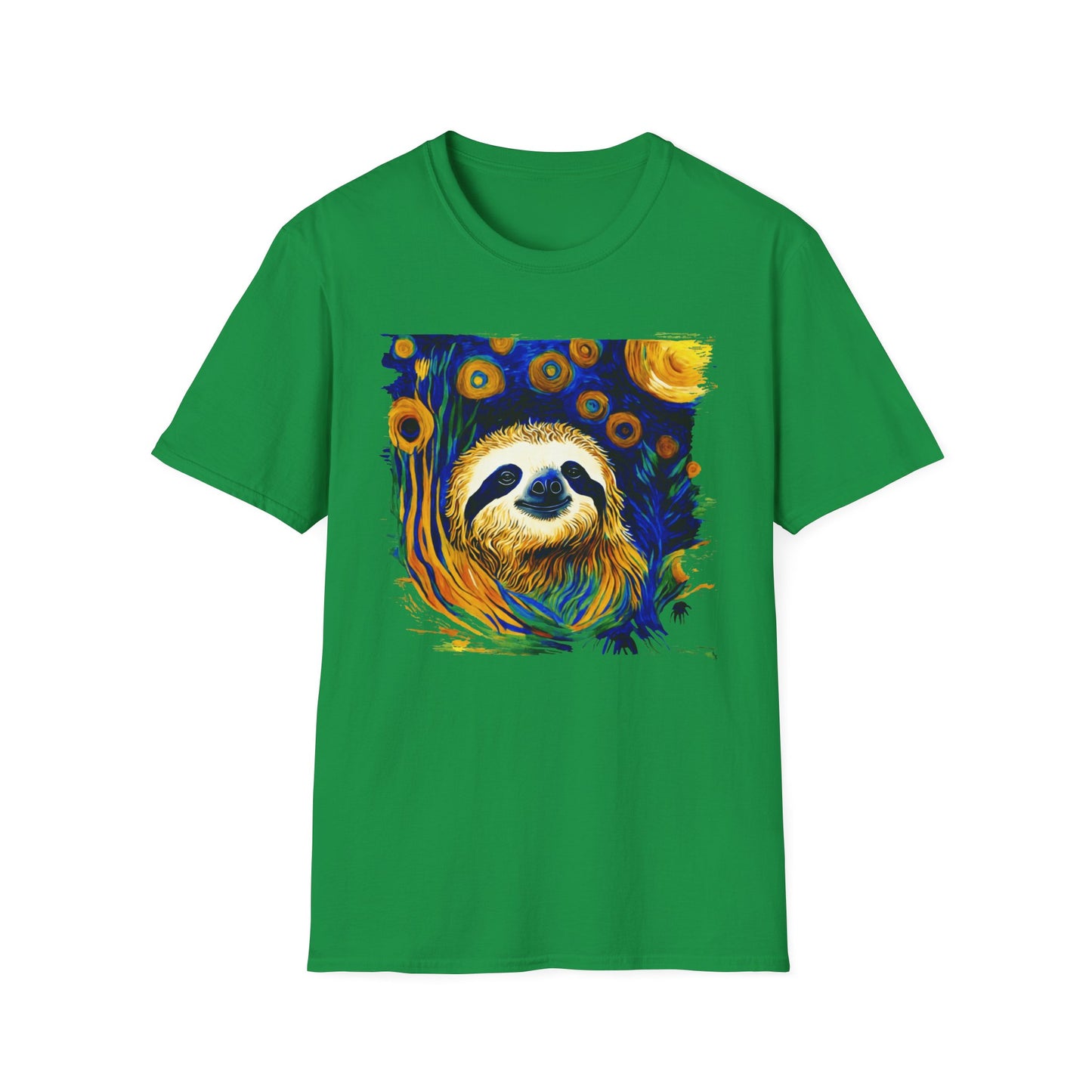 Sloth Van Gogh inspired art Unisex Softstyle T-Shirt, artist shirt, starry night, nature inspired tee