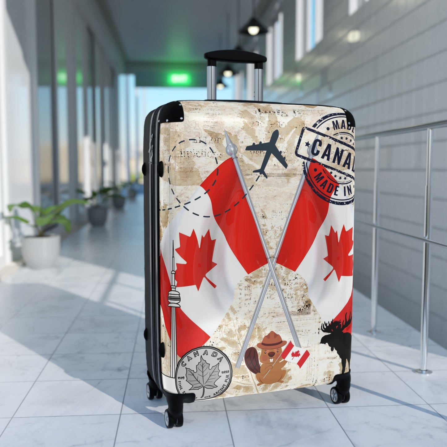 Made in Canada Suitcase on wheels, travel luggage for holidays, weekend, carry on bag, secure lockable luggage