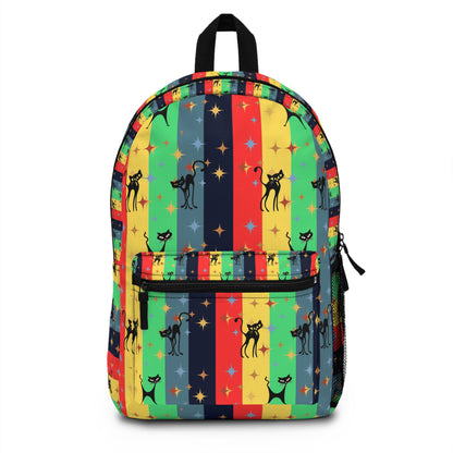 Colorful Atomic cat and stars retro inspired Backpack, hiking, school, college, day trip, weekend away backpack