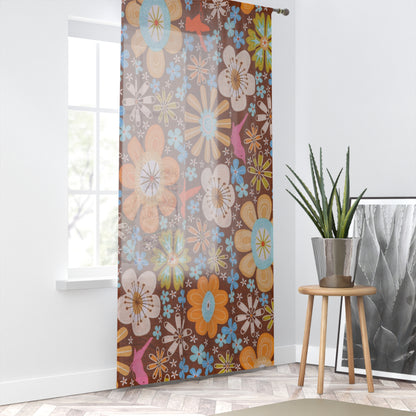 Retro flowers funky sheer Window Curtain for living room or bedroom, retro home decor