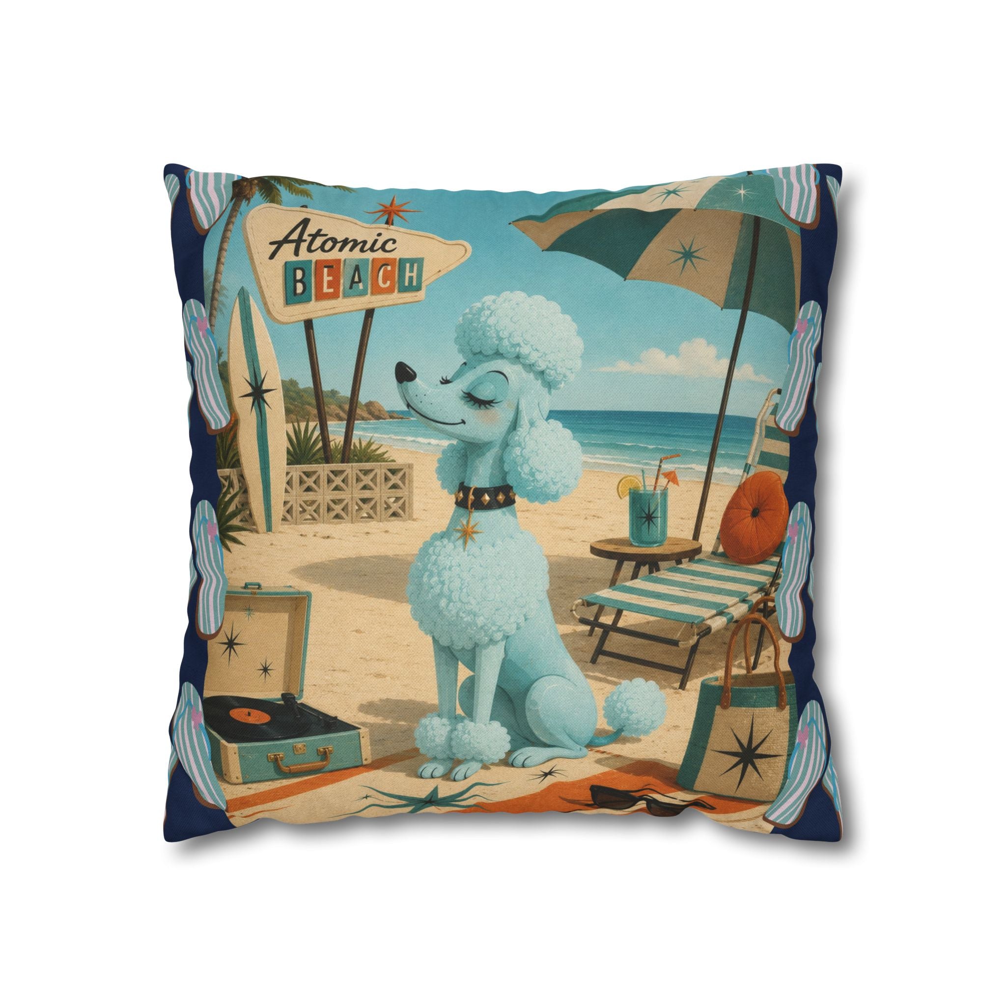 Retro Atomic Beach Poodle Pillowcase -  COVER ONLY - indoor use