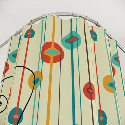 Mid century modern Atomic Cat shower curtain, retro bathroom decor, MCM color curtains