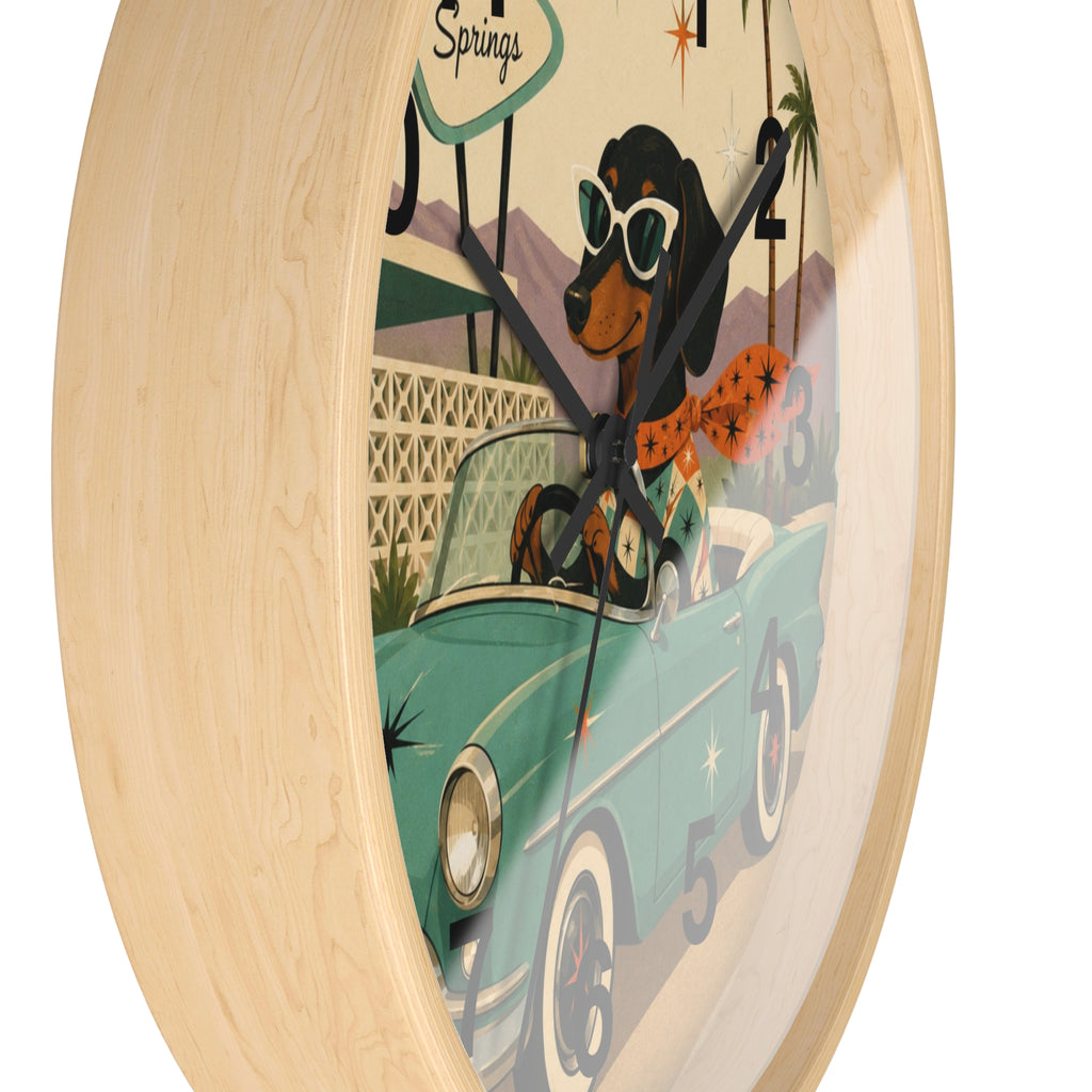 Dachshund Retro Roadtrip Wall Clock | Mid-Century Palm Springs Art