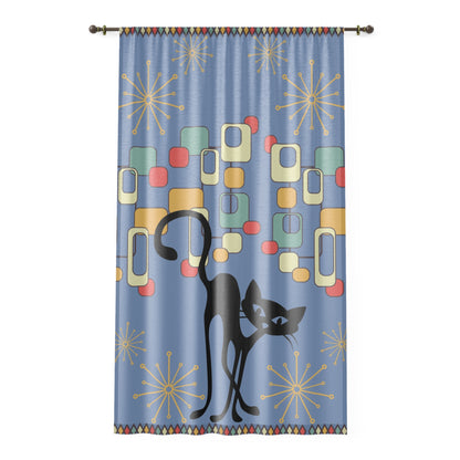 Cute atomic cat sheer Window Curtain for living room or bedroom, mid century modern, MCM home decor