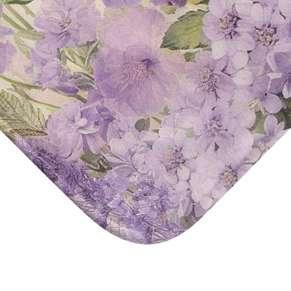 Purple lavender floral bathmat, country cottage, shabby chic style, vintage inspired, bathroom decor