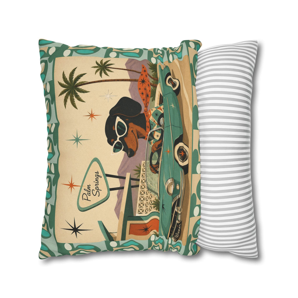 Retro Dachshund Driving Convertible Pillowcase | Palm Springs Vintage Car - COVER ONLY
