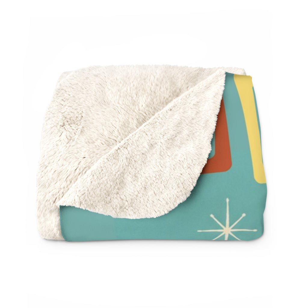 Skiing Dachshund Dog MCM Sherpa Fleece Blanket | Retro Winter Lodge Design