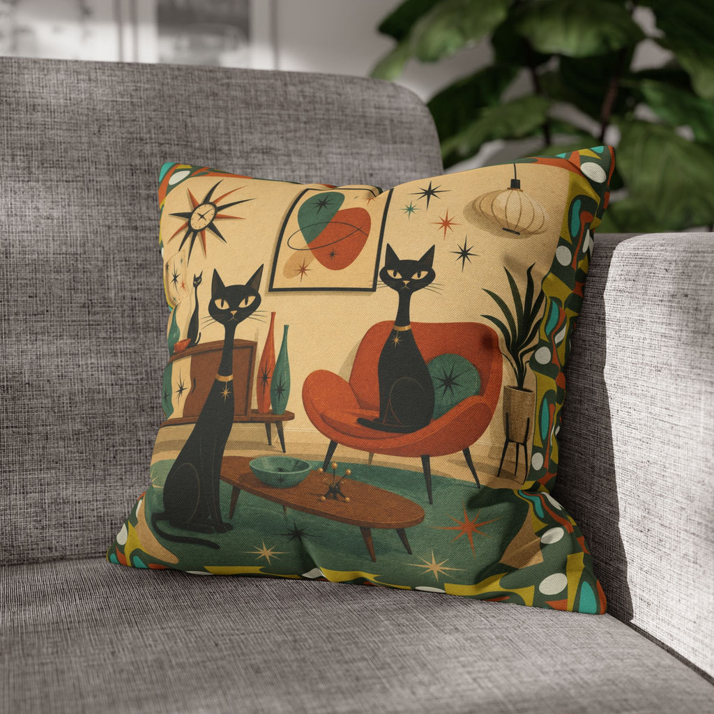 Mid Century Atomic Cats Pillowcase | Retro Atomic Living Room Throw Pillow - COVER ONLY