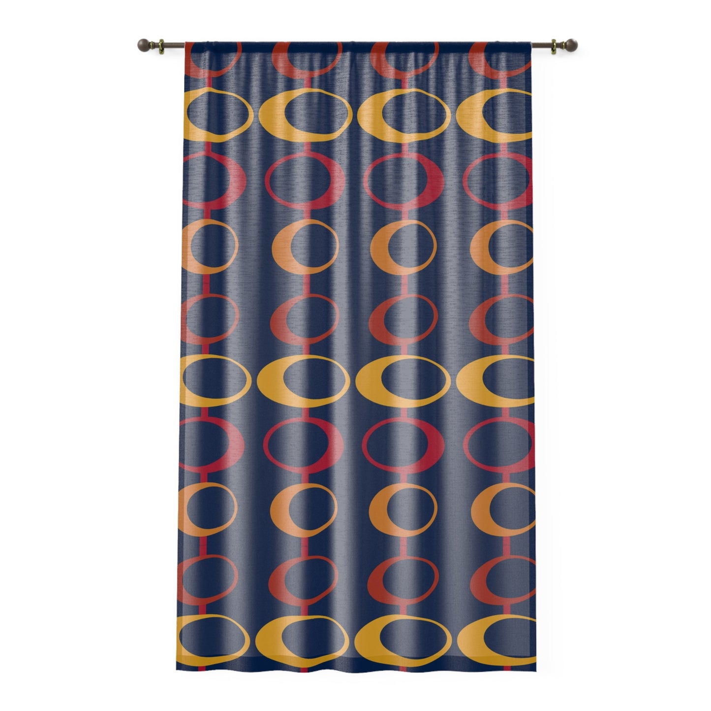 Blue red and yellow sheer Window Curtain, retro inspired, MCM home decor, mid century modern window curtain