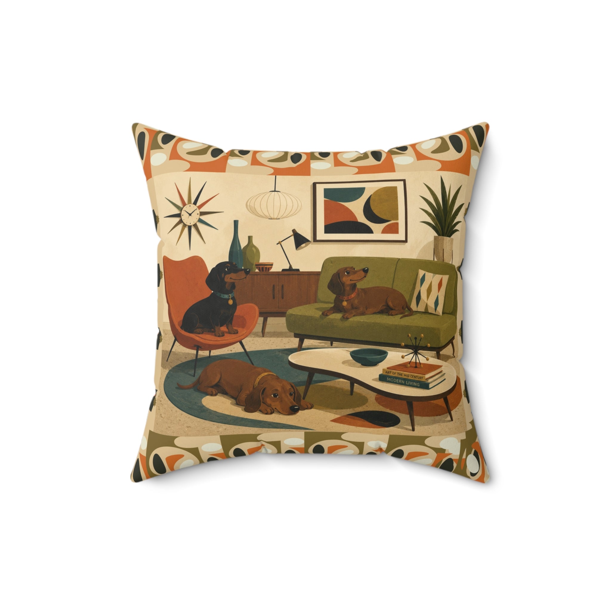 Mid-Century Dachshund Living Room Dogs - Pillow