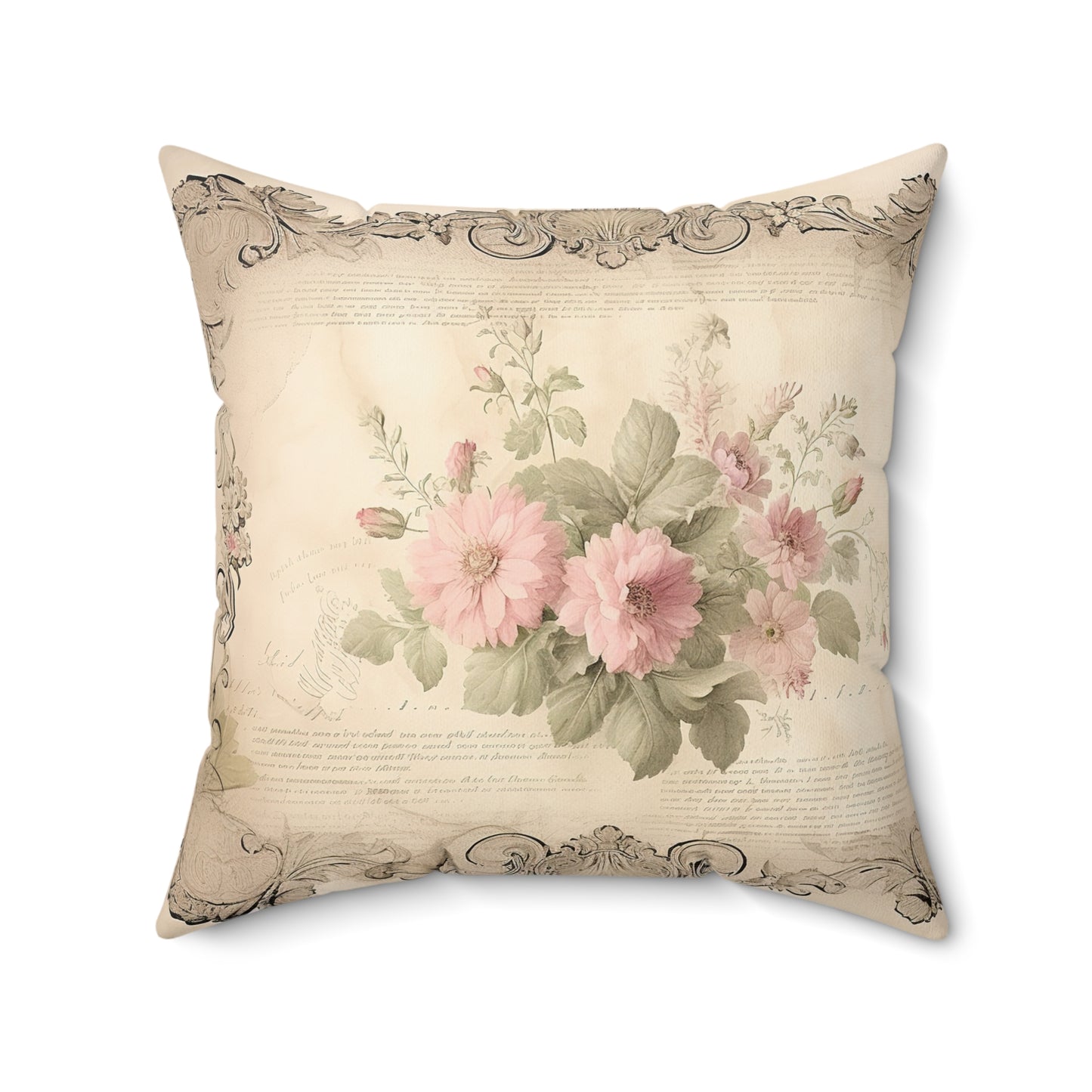 Shabby chic old certificate roses Square Pillow, vintage inspired, Farmhouse, country cottage, scatter throw cushion