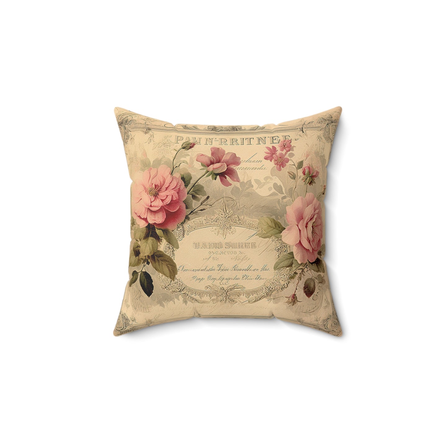 Old rose certificate shabby chic Square Pillow, French vintage inspired, Farmhouse, country cottage, villa decor