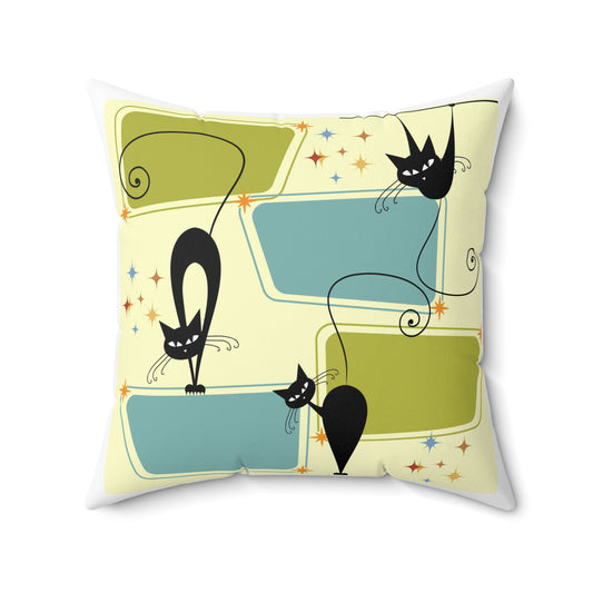 Fun mid century modern atomic cat retro inspired Spun Polyester Square Pillow, scatter throw cushion, vintage modern