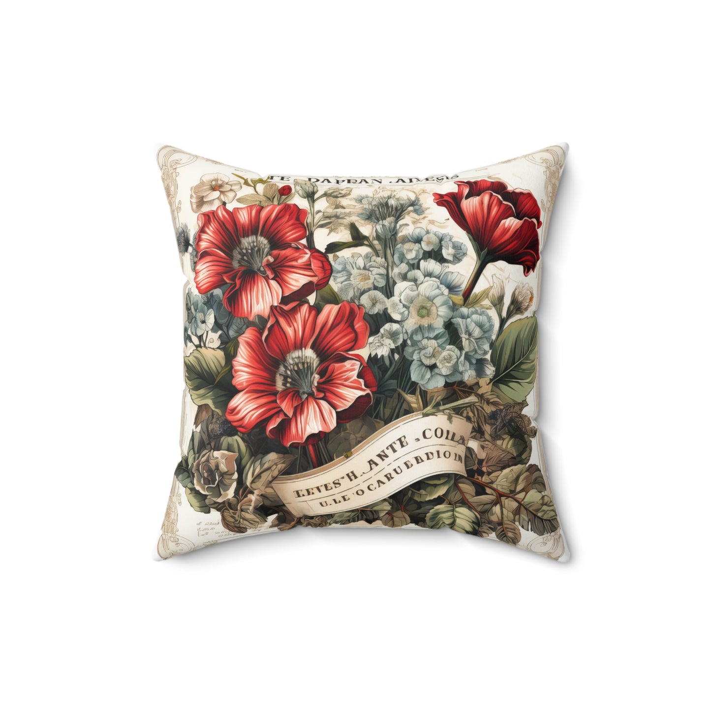 Vintage shabby chic style red poppies Spun Polyester Square Pillow, valentines gift, home decor, cottage decor