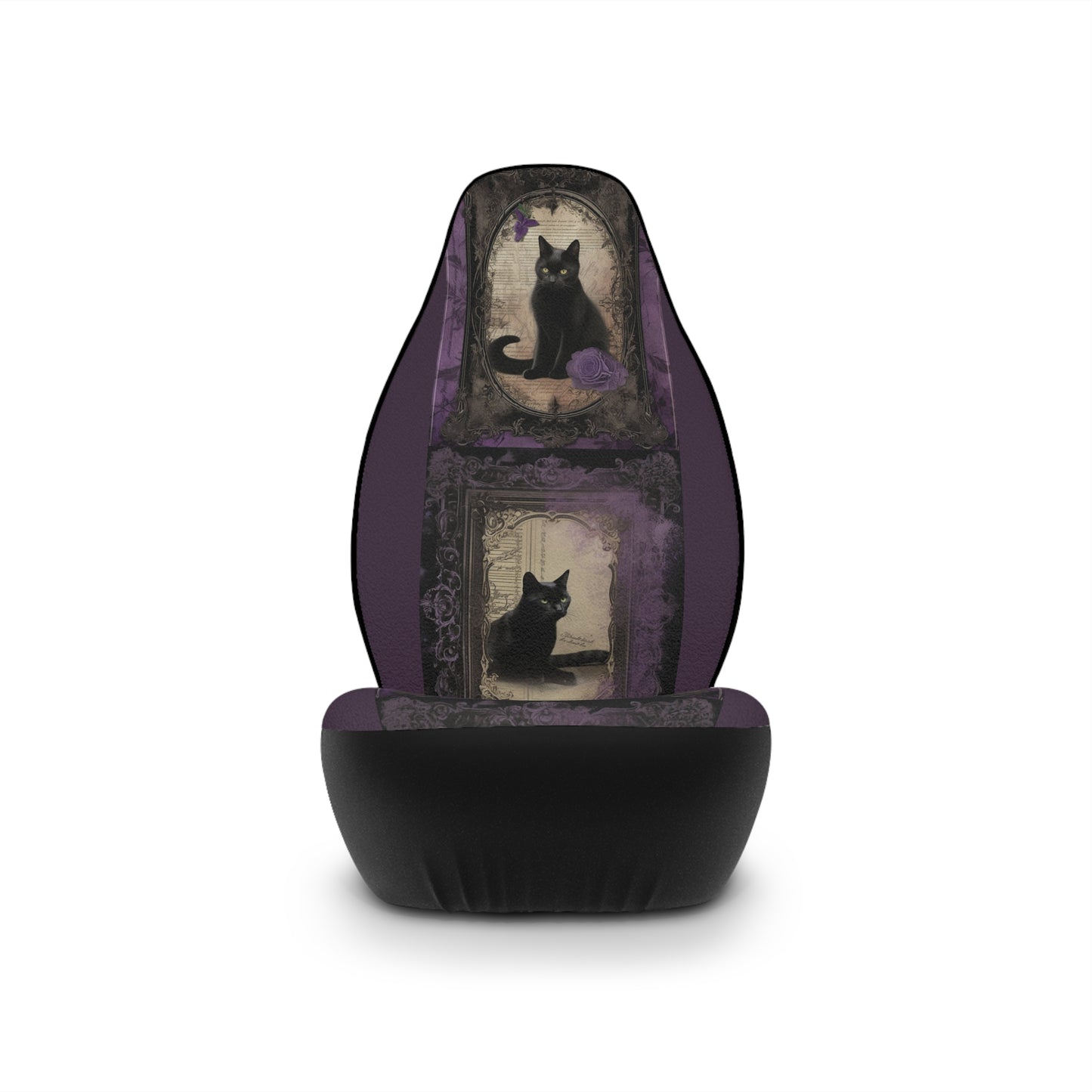 Enchanting Elegance: Gothic Plum Car Seat Covers featuring Black Cats