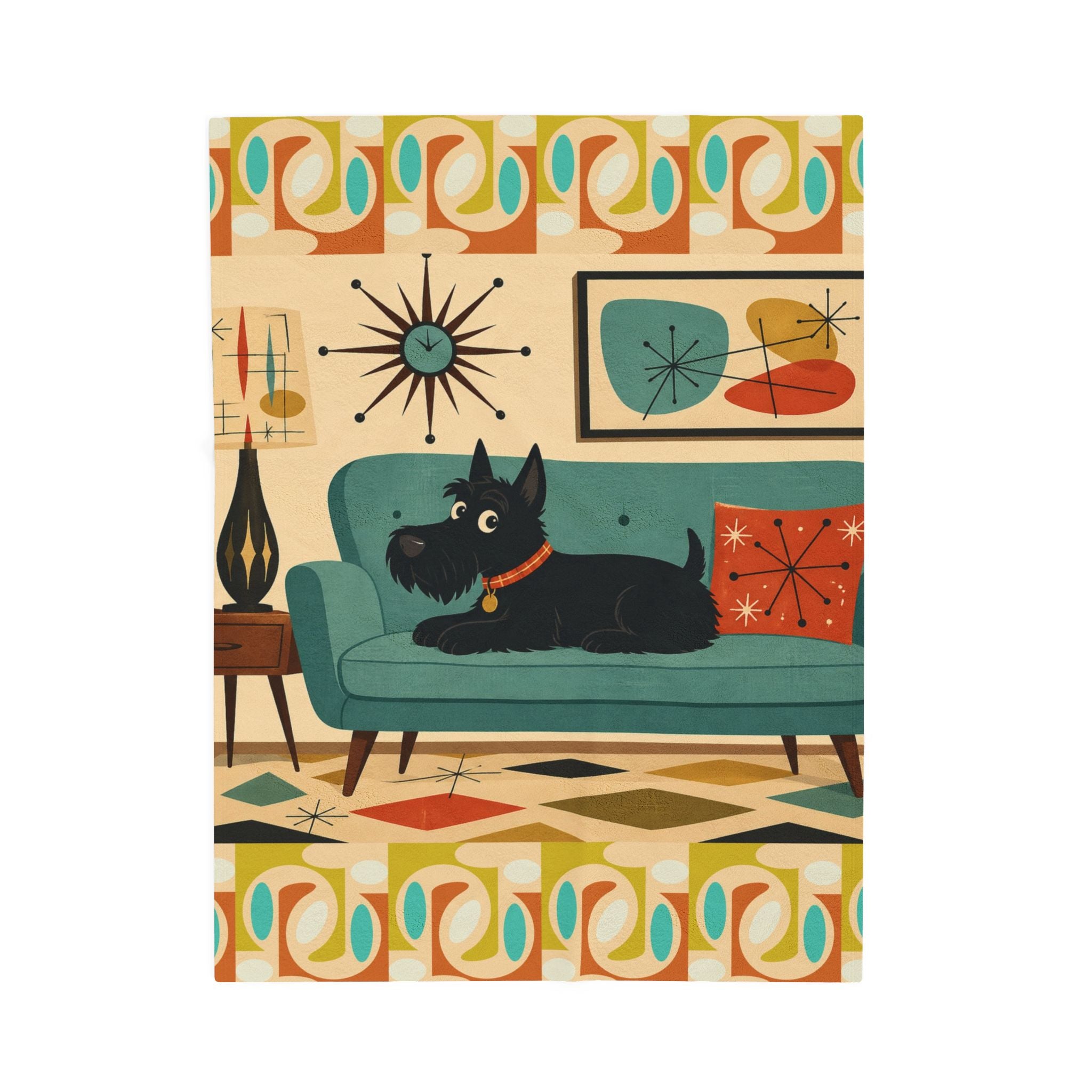 Mid-Century Scottie Dog Couch Blanket | Velveteen Plush Blanket