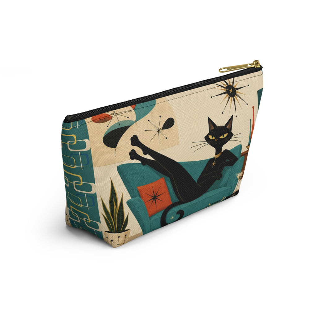 Mid Century Atomic Black Cat Lounge Accessory Pouch | T-Bottom Cosmetic Bag