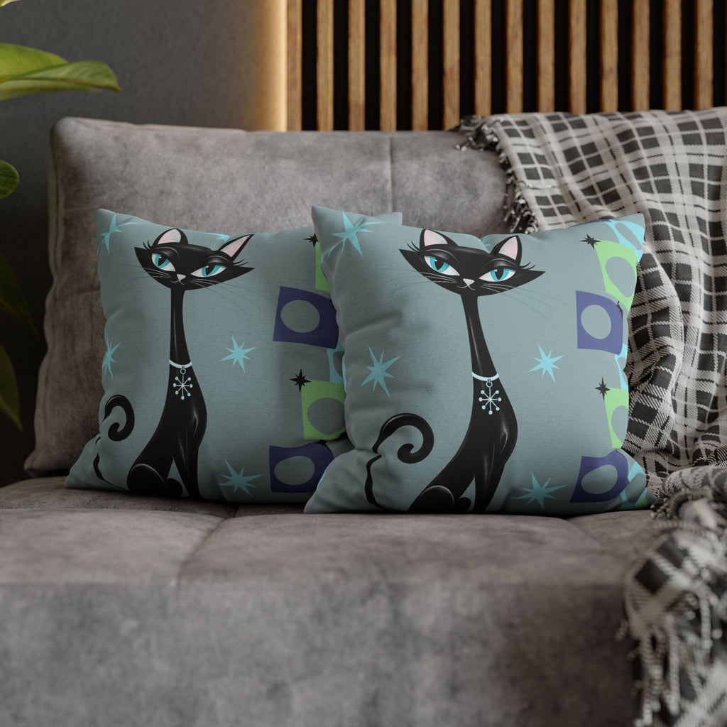 Retro Atomic Black Cat Pillowcase | Square Polyester Throw Pillowcase MCM