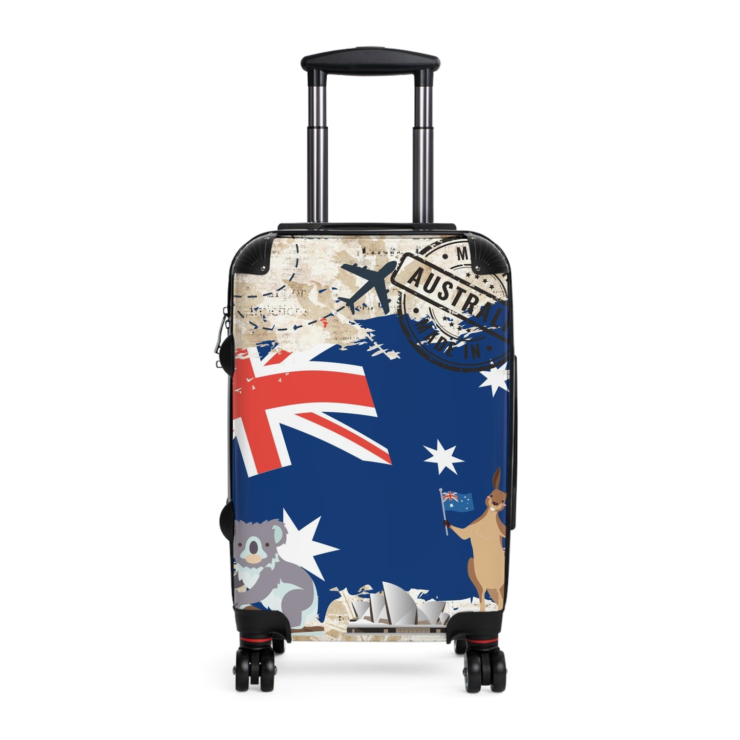 Made in Australia Suitcase with wheels, roller travel luggage, carry on bag, secure lockable holiday case