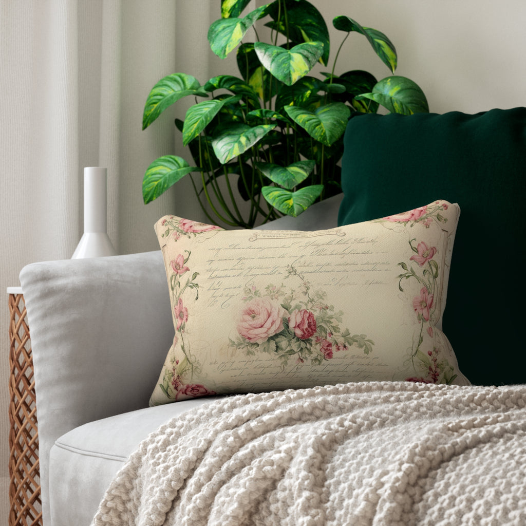 Vintage Floral Script Lumbar Pillow