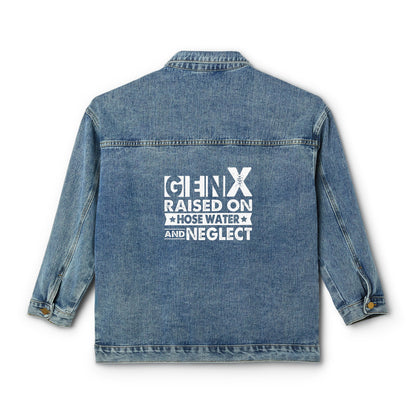 Gen X Raised on hose water and neglect Women's Denim Jacket, Generation X ladies jacket, vintage inspired, nostalgic gift