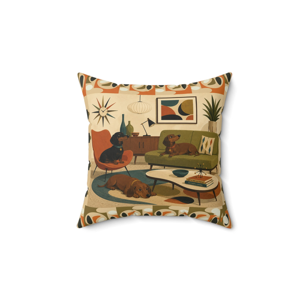 Mid-Century Dachshund Living Room Dogs - Pillow