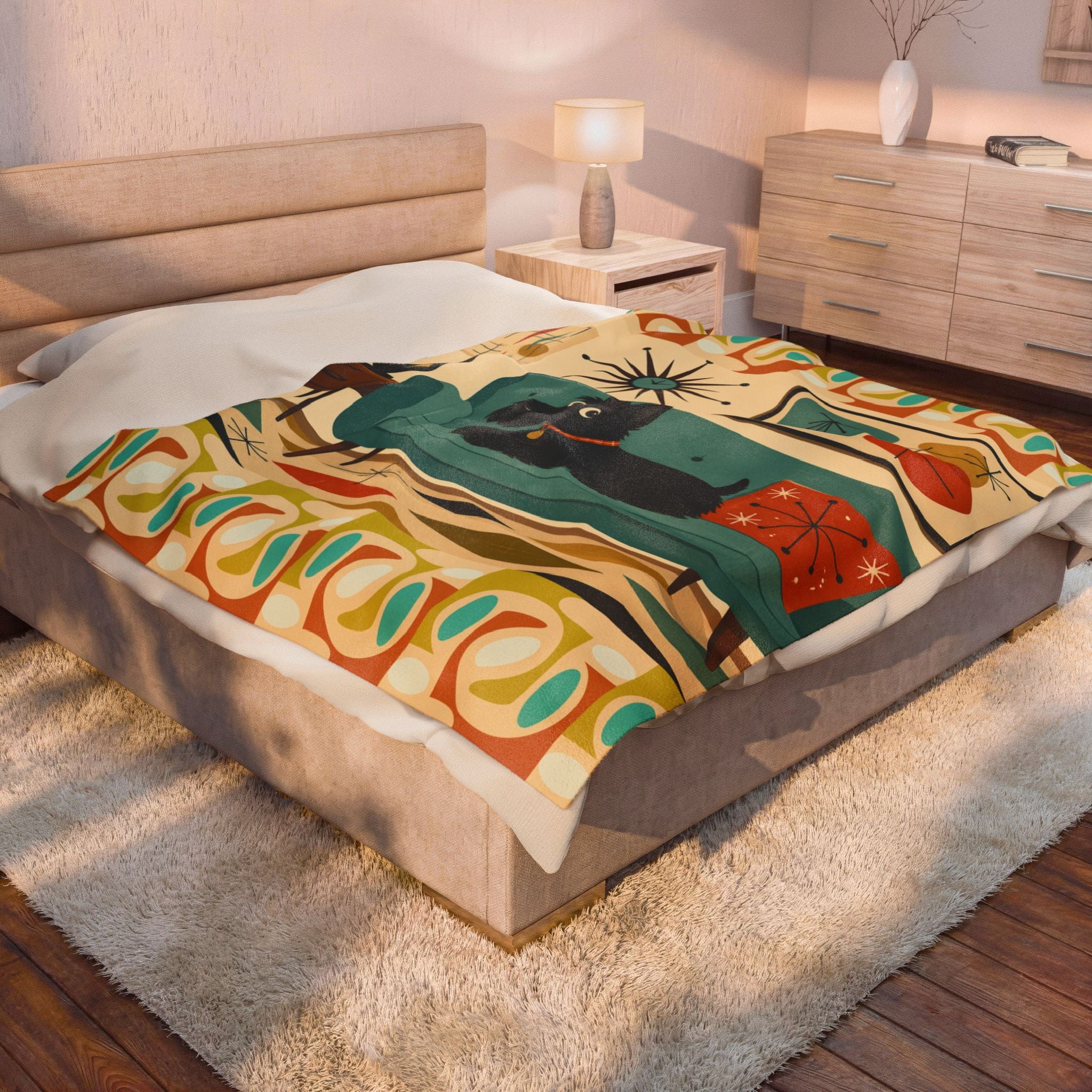 Mid-Century Scottie Dog Couch Blanket | Velveteen Plush Blanket