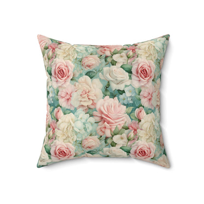 Delicate pink vintage roses shabby chic Square Pillow, French vintage inspired, Farmhouse, floral scatter throw cushion